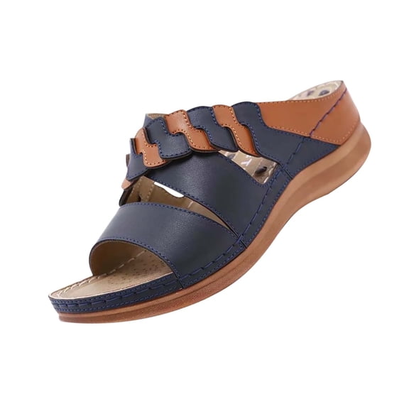 Lyinloo Casual Platform Roman Women's Shoes Color Matching Wedge Women Beach Shoes Dark Blue 40