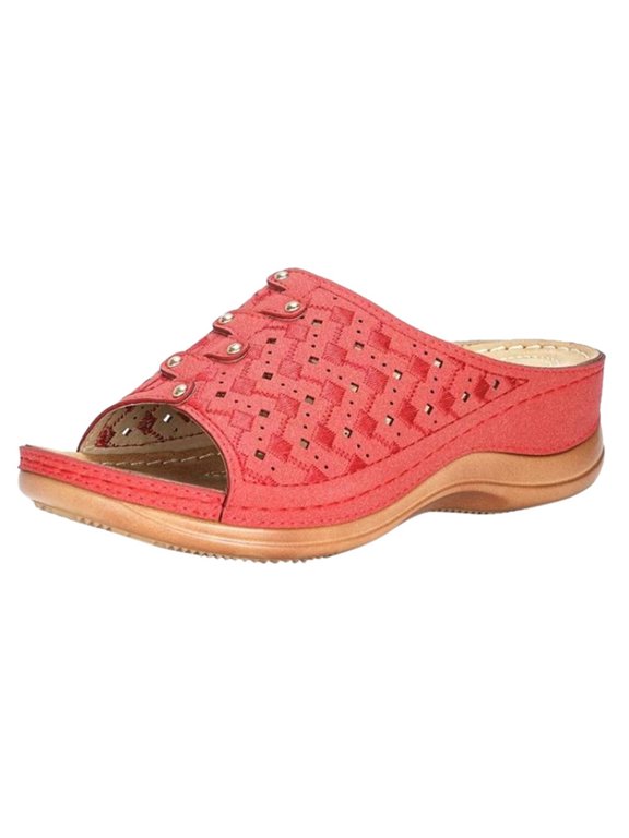 Casual Sandals Solid Color Platform Carved Ladies Slipper Sandals Red 37