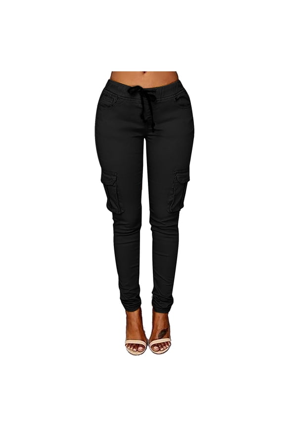 Fashion Women Plus Size Drawstring Casual Solid Elastic Waist Pocket Loose Pants Black XXXL