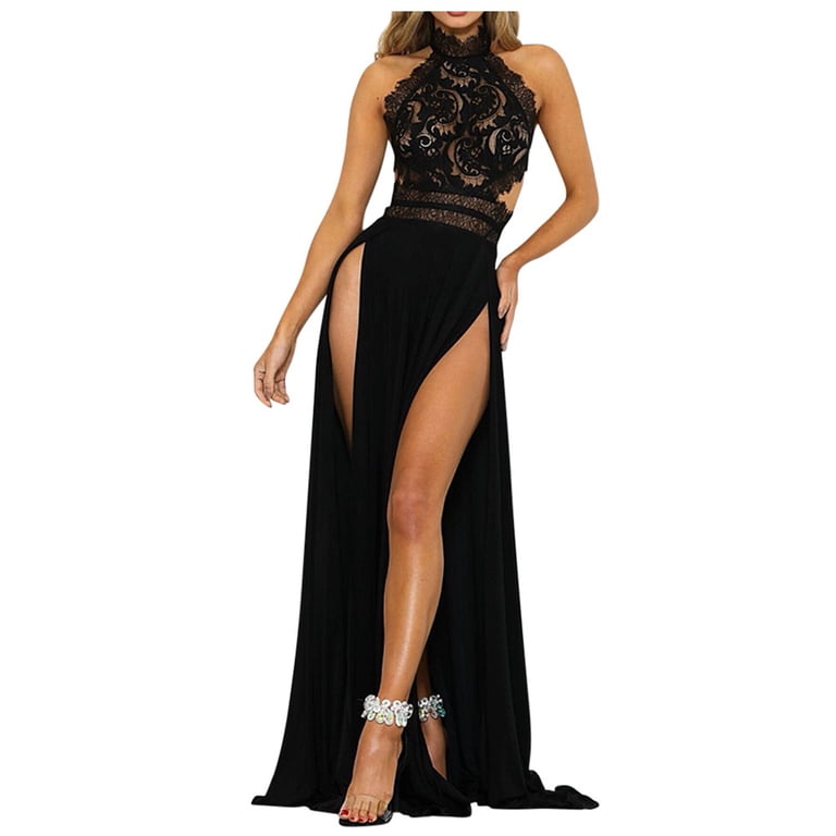 Lyinloo Fashion Women Sexy Lace Sleeveless Backless Long Party Dress Solid High Slit Dress Black L - Walmart.com Lyinloo Fashion Women Sexy Lace Sleeveless Backless Long Party Dress Solid High Slit Dress Black L - Walmart.com