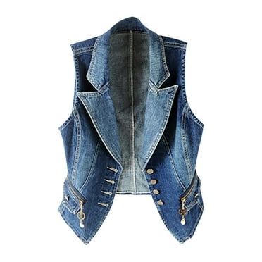 Lyinloo Fashion Women Slim All-Match Lapel Blue Denim Vest Jacket Vest Tops