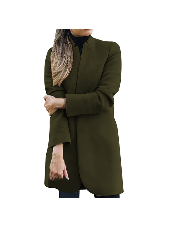 Fashion Women Wool Coat Trench Jacket Ladies Warm Long Overcoat Outwear Army Green M