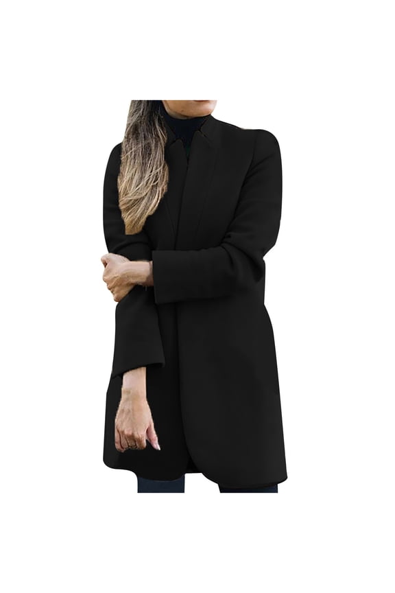 Fashion Women Wool Coat Trench Jacket Ladies Warm Long Overcoat Outwear Black M
