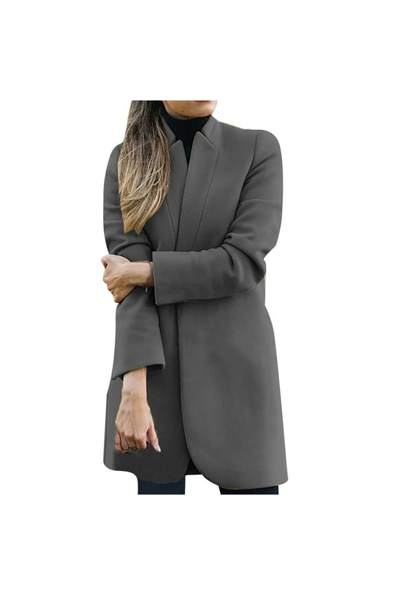 Fashion Women Wool Coat Trench Jacket Ladies Warm Long Overcoat Outwear Dark Gray XL