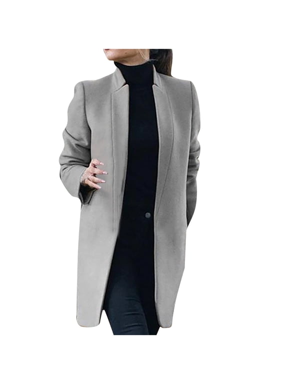 Fashion Women Wool Coat Trench Jacket Ladies Warm Long Overcoat Outwear Gray XL