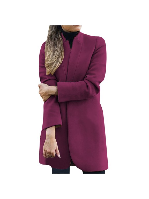 Fashion Women Wool Coat Trench Jacket Ladies Warm Long Overcoat Outwear Purple L