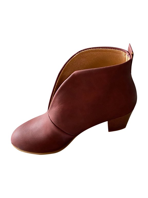 Fashion Women's Round Toe Leather British Style Comfy Casual Shoes High Heeled Shoes Wine 39
