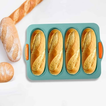 Lyinloo French Bread Sub Roll Baking Pans 4-slot, Non Stick Silicone Mould Mold Tray for Sandwich Baguette Hot Bun Loaf Food, Mini Tool Set for Restaurant Homemade