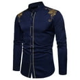 thumbnail image 1 of Lyinloo Men Casual Slim Fit Long Sleeve Button Down Dress Shirts Tops With Embroidery, 1 of 3
