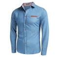 thumbnail image 1 of Lyinloo Men Solid Color Long Sleeve Shirt Button Pocket Casual Fashion Tattice Tops Blue XXXL, 1 of 6
