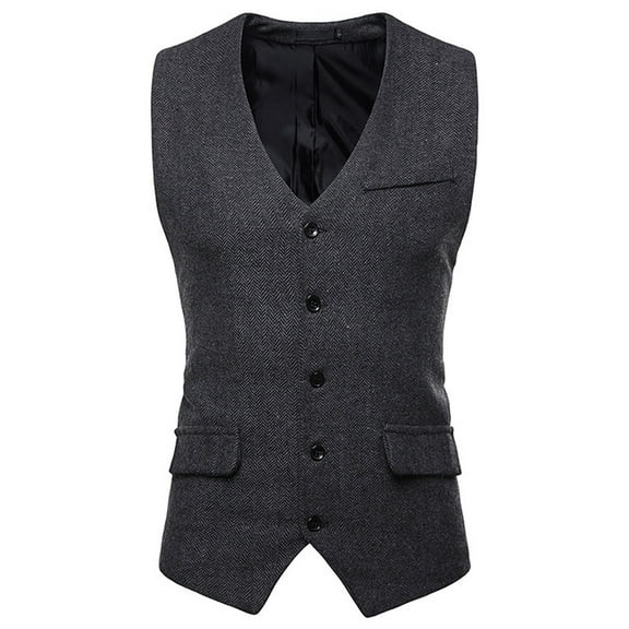 Lyinloo Men's Autumn Winter Formal Bussiness Tuxedo Suit Waistcoat Vest Jacket Top CoatBlack L