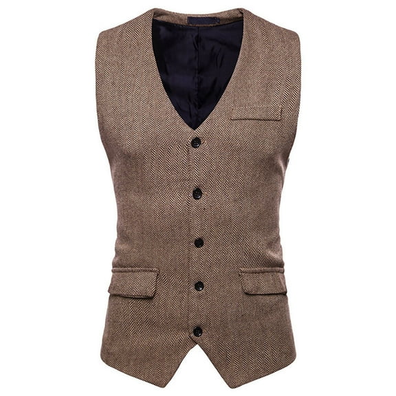Lyinloo Men's Autumn Winter Formal Bussiness Tuxedo Suit Waistcoat Vest Jacket Top CoatKhaki L