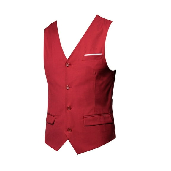 Lyinloo Men's Autumn Winter Formal Bussiness Tuxedo Suit Waistcoat Vest Jacket Top CoatRed S