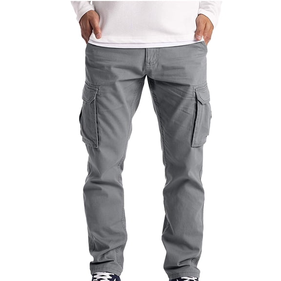 Lyinloo Men's Cargo Trousers Work Wear Combat Safety Cargo 6 Pocket Full Pants Gray XXL