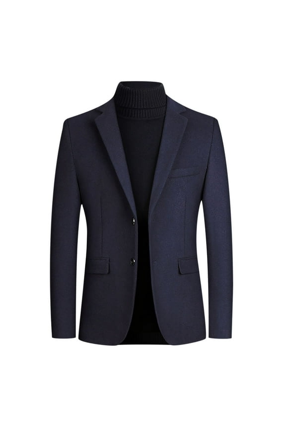 Men's Casual Single-breasted Fashion Suit Business Casual Suit Wool CoatDark Blue L