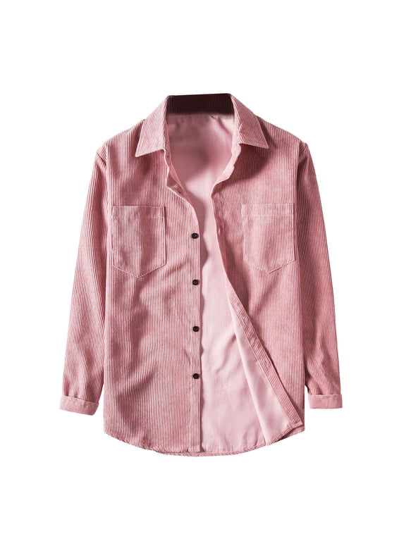 Men's Corduroy Multi-pocket Shirt Jacket Pink M
