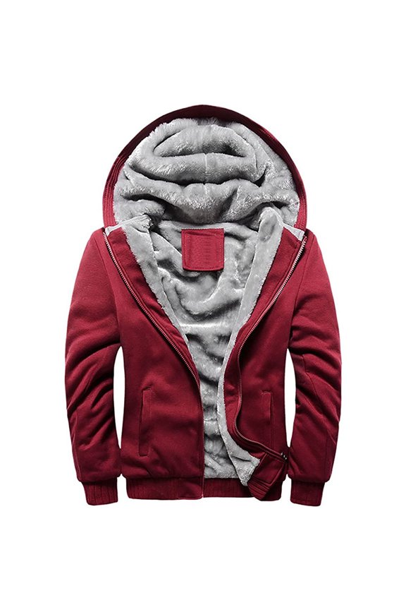 Men's Fashion Autumn And Winter Loose Casual Solid Color Jacket Wine M