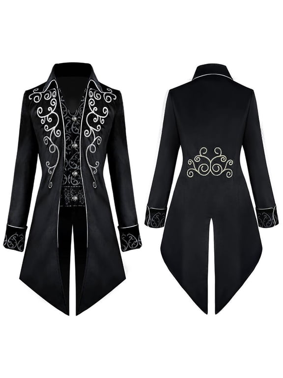 Men's Fashion Coat Windbreaker Gothic Style Jacket Men's Retro Halloween CoatBlack M