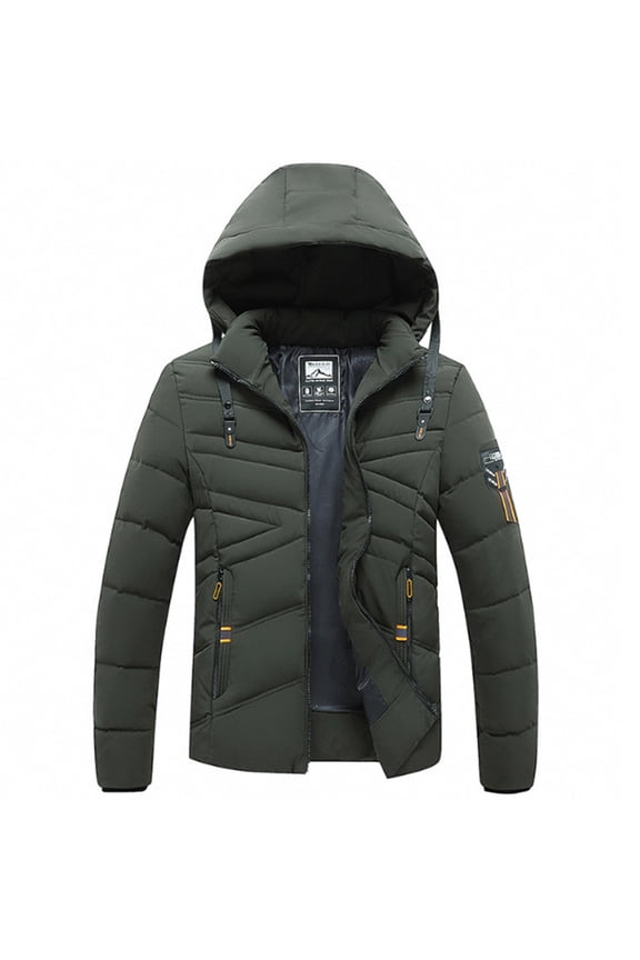 Men's Hooded Collar Winter Casual Padded Cotton Jacket Army Green XXXXL