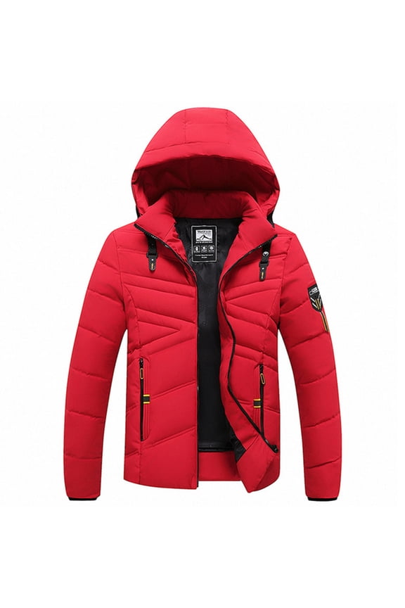 Men's Hooded Collar Winter Casual Padded Cotton Jacket Red XXXL