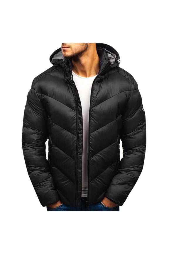 Men's Hooded Zipper Cardigan Solid Color Cotton Coat Black XL