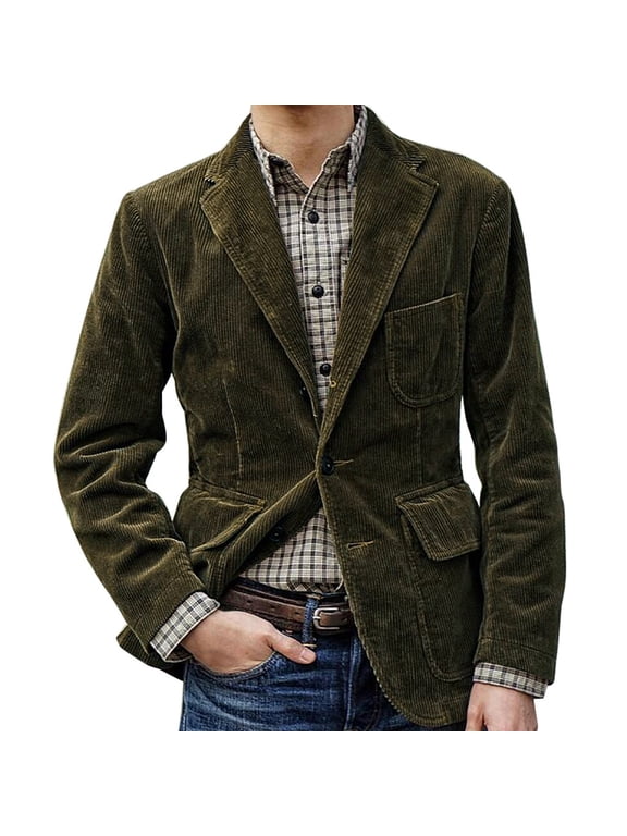 Men's New England Solid Color High Quality Casual Corduroy Single Breasted SuitArmy Green S