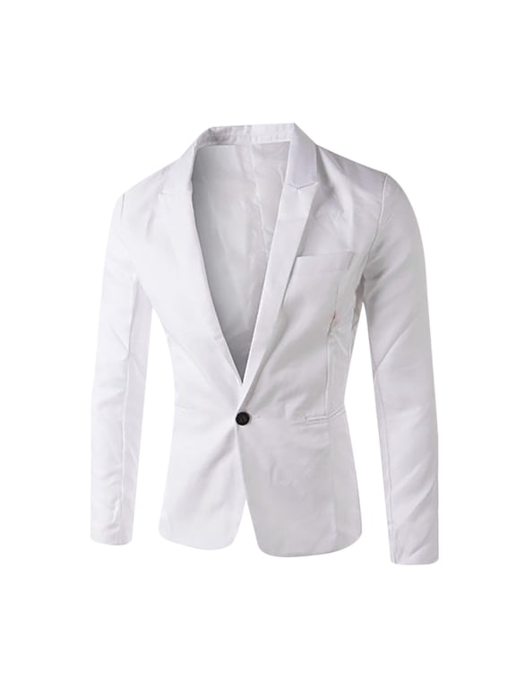 Men's Single Button Solid Color Casual Business Suit Top White XXL