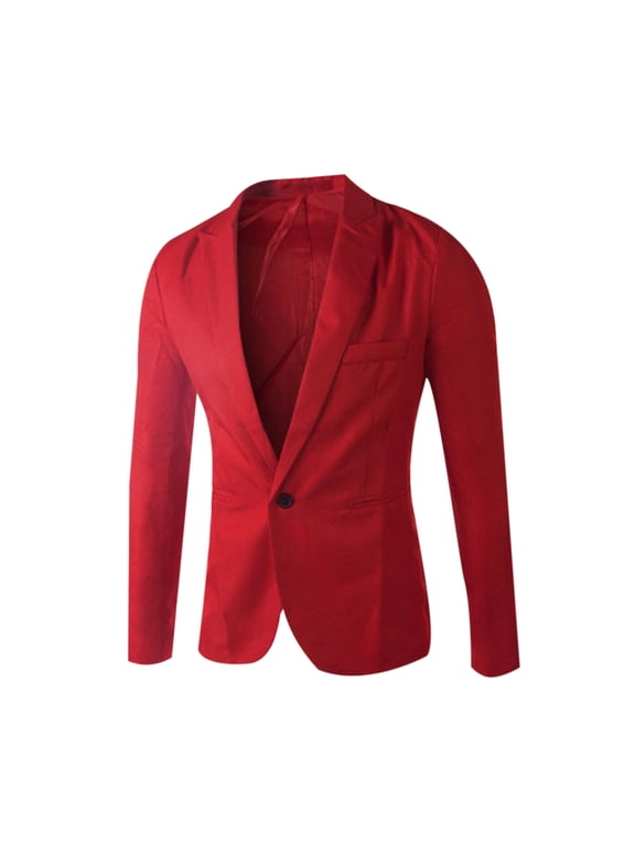 Men's Single Button Solid Color Casual Business Suit Top Red XL