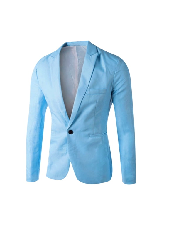 Men's Single Button Solid Color Casual Business Suit TopSky Blue XXL