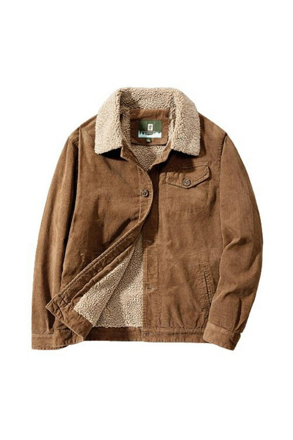 Men's Winter Thickened Corduroy Jacket Lamb Wool Loose Jacket Brown XL
