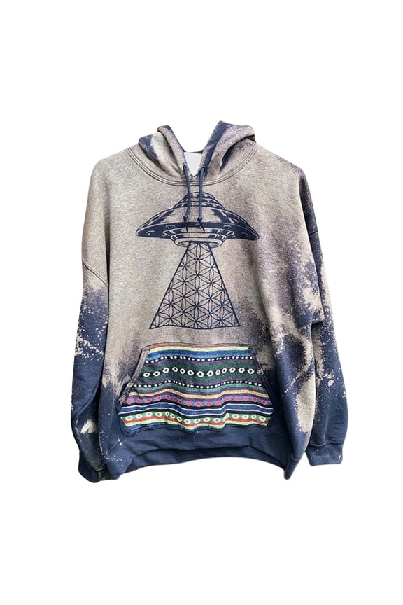 Mens And Womens Retro Hooded Print Tops Sweater Sun And Moon Print Letters Print Distressed Tops