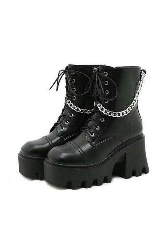 New Autumn And Winter Patent Leather Thick-soled Large Size Platform Buckle Ankle Boots Black 40