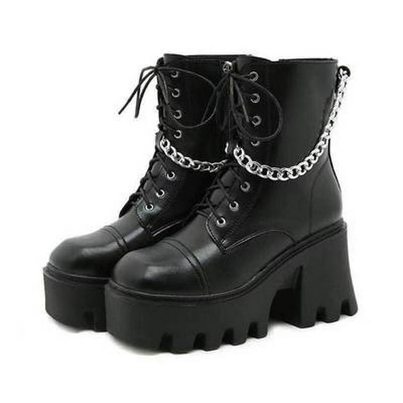 Lyinloo New Autumn And Winter Patent Leather Thick-soled Large Size Platform Buckle Ankle Boots Black 42