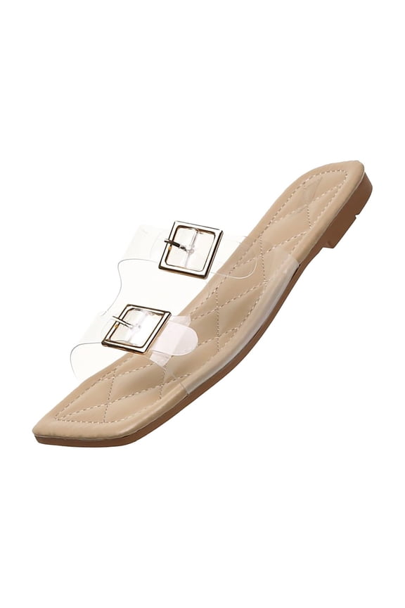 Plus Size Summer Transparent Flip-Flops Outer Wear Casual Square Toe Flats Clear 38