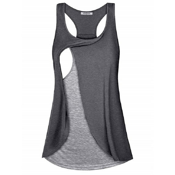 Lyinloo Pregnant Women Clothes Round Neck Sleeveless Stitching Maternity Nursing Top
