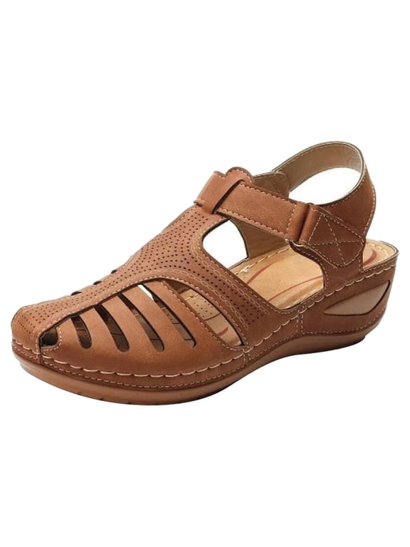 Soft Leather Closed Toe Vintage Anti-Slip Sandals For Women High-quality Brown 40