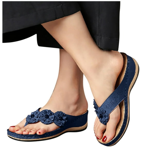Lyinloo Stretch Orthotic Slide Sandals Cross Sandals Woven Beach Wedge Slippers Shoes Navy 36