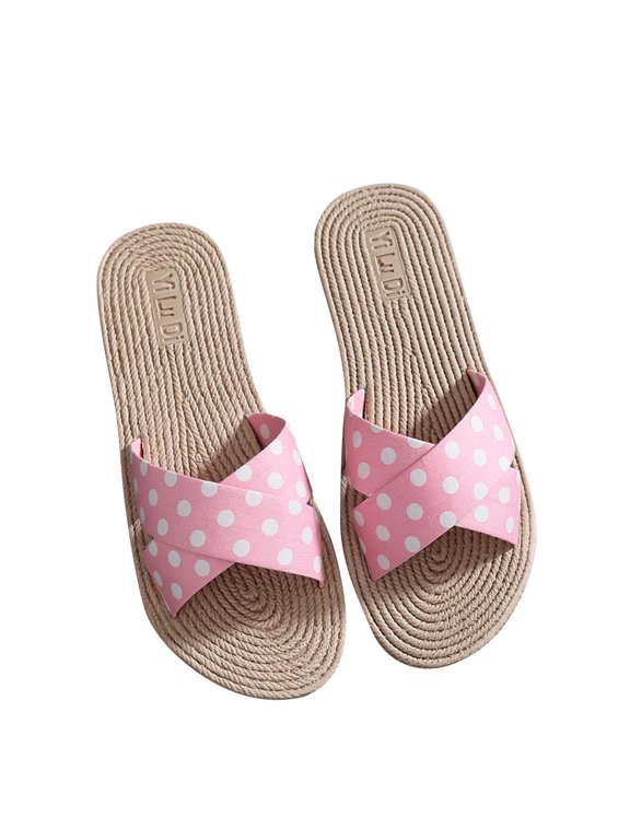 Summer Ladies Slippers Polka Dot Polka Dot Holiday Beach Shoes Pink 35