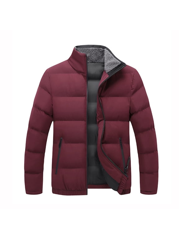 Winter Coat Down Cotton Jacket Men's Solid Color Short Coat Stand Collar Cotton Jacket Wine M