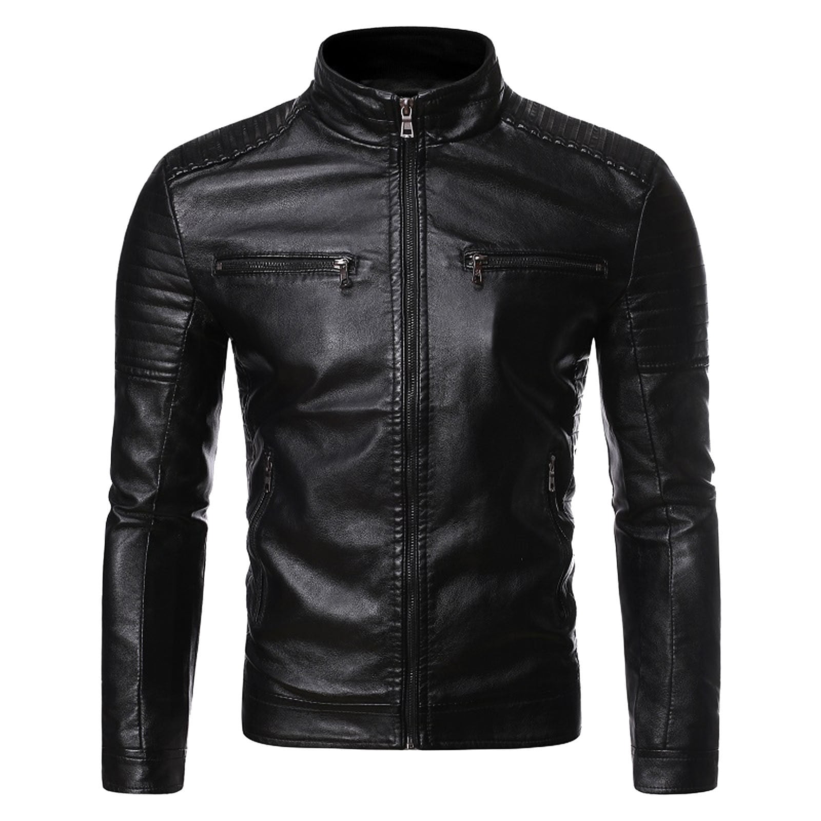 RATS STAND COLLAR LEATHER JACKET カウレザー Lyinloo Winter Men Casual Stand Collar Motorcycle Leather Jacket