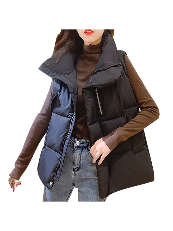 Winter Womens Waistcoat Vest Gilet Jacket Coat Outwear Solid Keep Warm Tops Black M