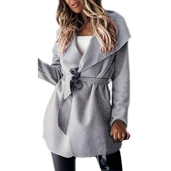 Lyinloo Woman Long Jackets Long Solid Woolen Coats Double Breasted Warm Blet Outwear Gray M