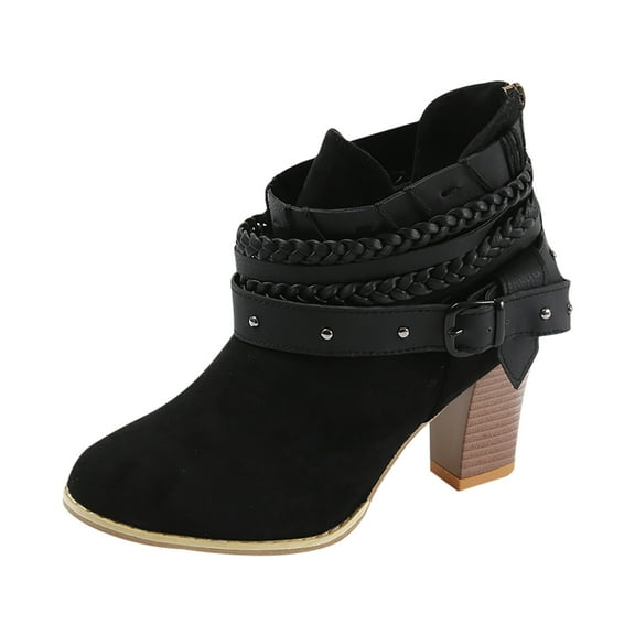 Lyinloo Women Ankle Bare Boots Solid Round Shoes High Heel Causal Short Rube Booties Black 36