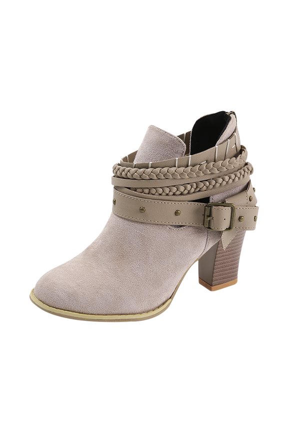 Women Ankle Bare Boots Solid Round Shoes High Heel Causal Short Rube Booties Gray 39