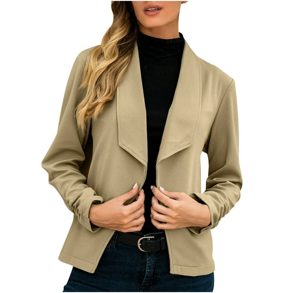 Lyinloo Women Casual Fashion Solid Color Long Sleeve Slim Jacket Suit Beige XXL