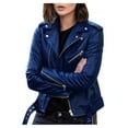 thumbnail image 1 of Lyinloo Women Cool Faux Leather Jacket Long Sleeve Zipper Fitted Coat Fall Short Jacket Blue M, 1 of 4