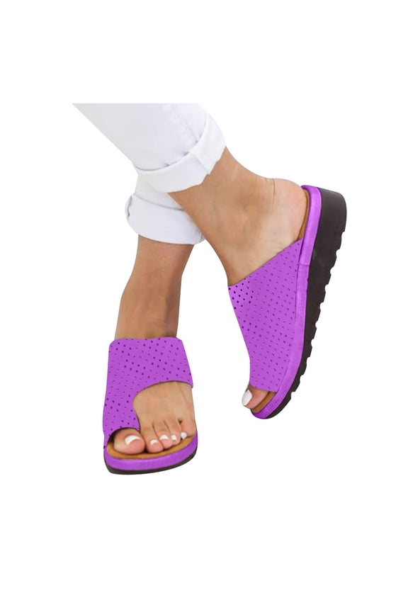 Women Dressy Comfy Platform Casual Shoes Summer Beach Travel Slipper Flip Flops Purple 43