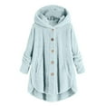 thumbnail image 1 of Lyinloo Women Plus Size Button Plush Tops Hooded Loose Cardigan Wool Coat Winter Jacket Sky Blue XXXL, 1 of 5