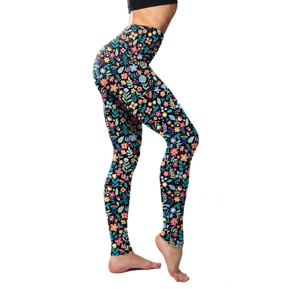 Lyinloo Women'S Classic Retro Color Floral Graffiti Print Leggings