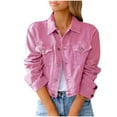 thumbnail image 1 of Lyinloo Women Solid Denim Jacket Long Sleeve Slimming Cardigan Suit Pocket Coat Top Pink XL, 1 of 5